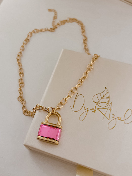 Pink Lock necklace (GF)