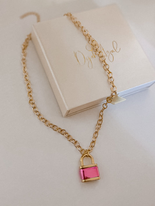 Pink Lock necklace (GF)